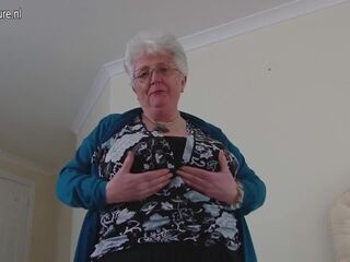 Big Breasted British Granny Playing with Herself: sex video 53